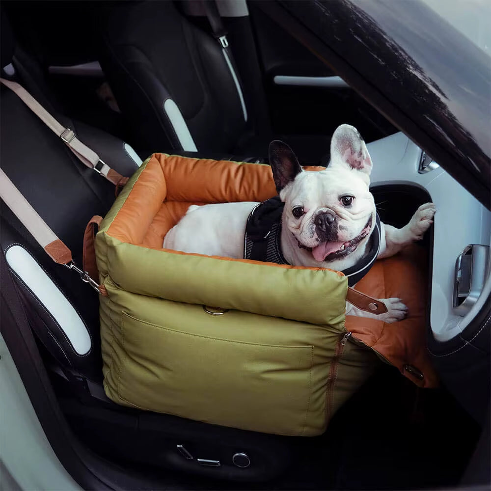 Deluxe Faux Leather Dog Car Seat Booster Bed Luxury Pet Car Seat with Safety Buckles Customized Logo for Travel