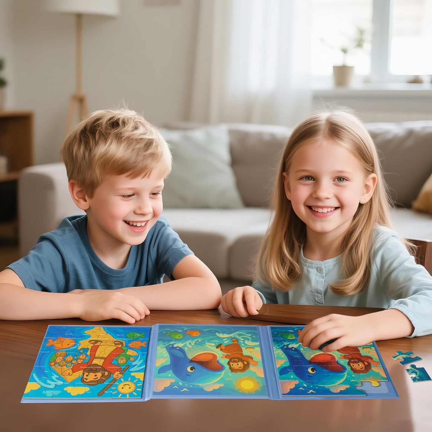 Magnetic Puzzles for Kids Ages 3 4 5 6, TWO-20 Piece Mermaid Wooden Jigsaw Puzzles Book for Toddlers,Travel Games and Travel Toys for 3 4 5 6 Year Olds Boys and Girls