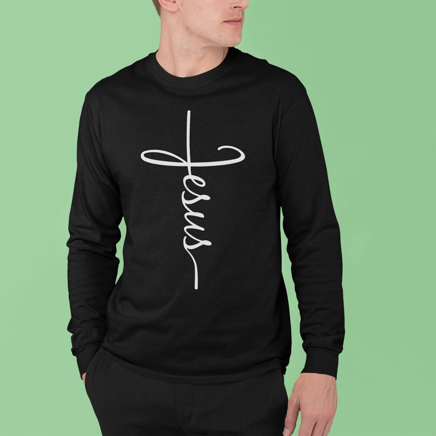 Jesus Cross Script Long Sleeve Shirt