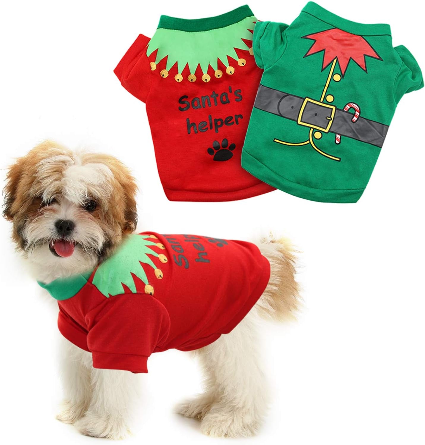 2 Pack Christmas Dog Shirts - Printed Puppy Shirt Pet T-Shirt Cute Dog Clothing for Small Dogs and Cats Christmas Cosplay Pet Apparel L