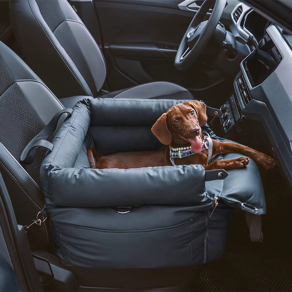 Deluxe Faux Leather Dog Car Seat Booster Bed Luxury Pet Car Seat with Safety Buckles Customized Logo for Travel