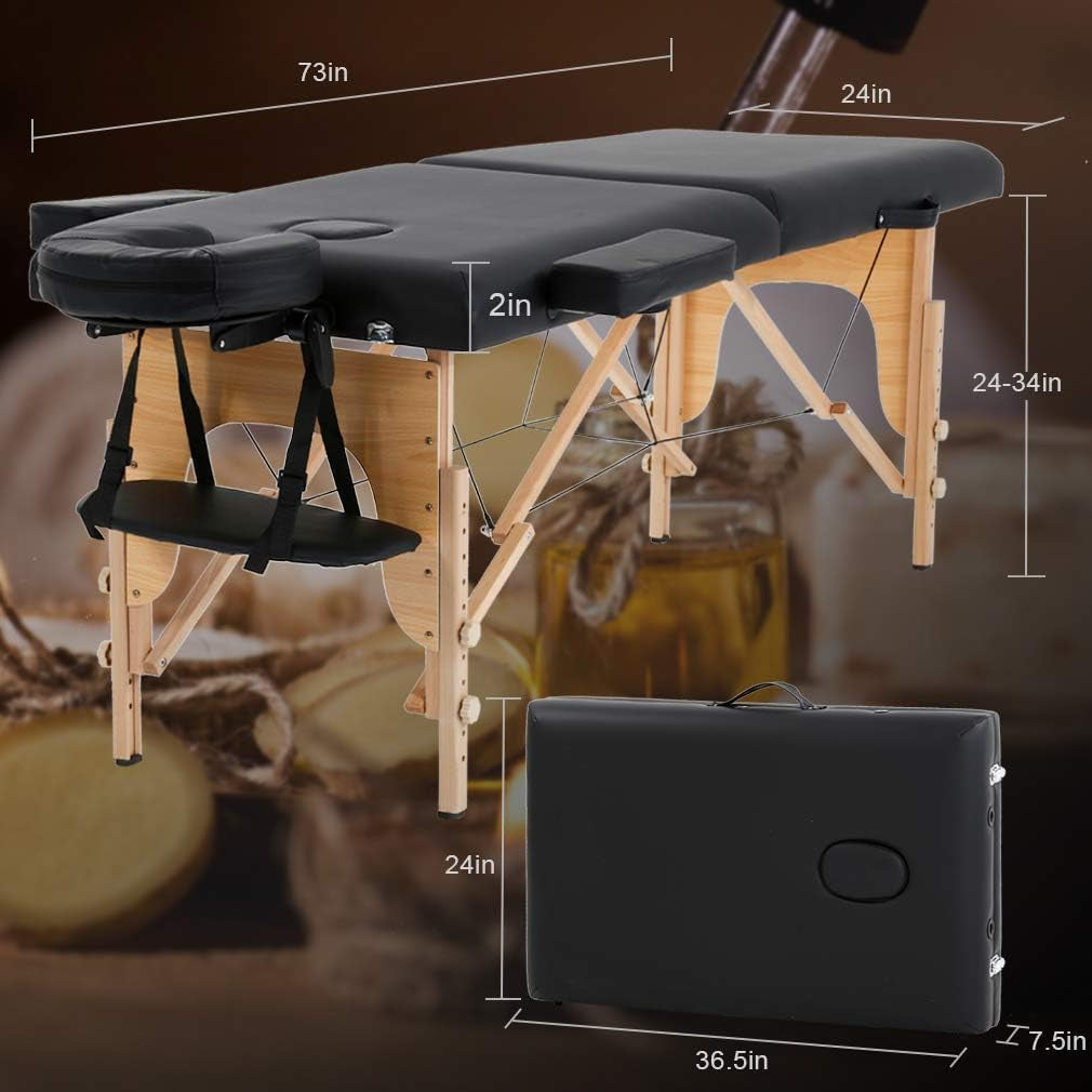 Massage Bed Portable Massage Table 24 Inch Wide Lash Bed Height Adjustable 2 Folding Spa Table with Non-Woven Bag for Spa Footmassage Facial Carespa Tattoo