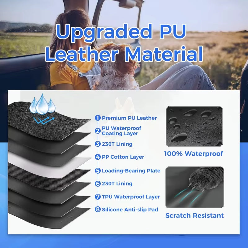 100% Waterproof PU Leather Dog Car Seat Cover for Back Seat with Hard Bottom Pet Backseat Cover Vehicle-Mounted Doghouse