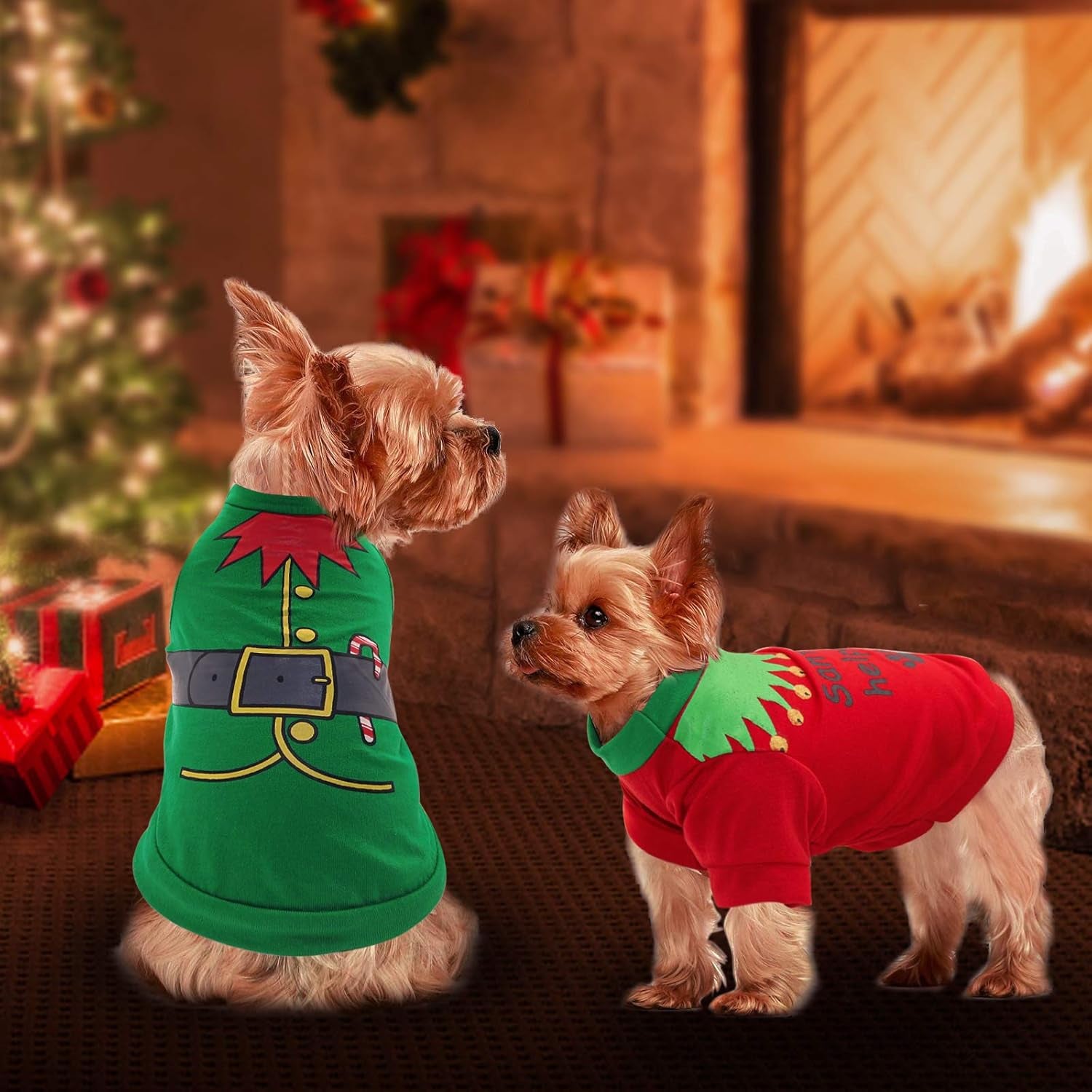 2 Pack Christmas Dog Shirts - Printed Puppy Shirt Pet T-Shirt Cute Dog Clothing for Small Dogs and Cats Christmas Cosplay Pet Apparel L