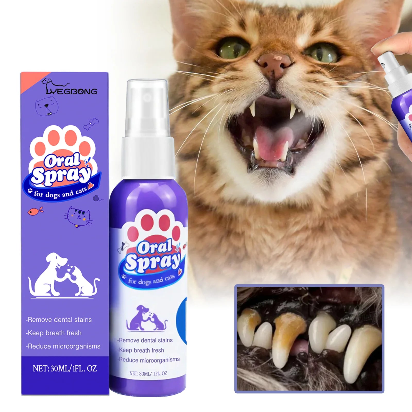 Pet Teeth Cleaning Spray for Stain Removal and Fresh Breath Oral Care for Dogs and Cats