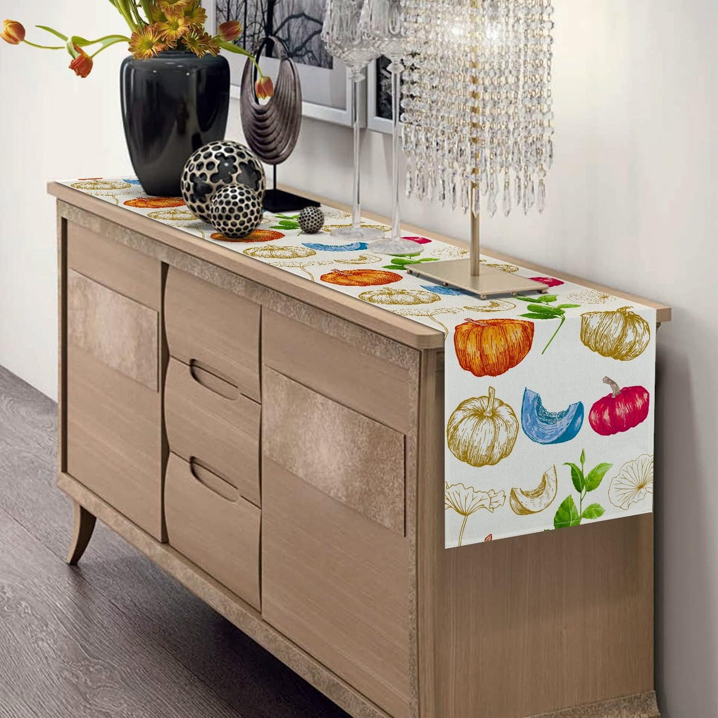 Thanksgiving Runner for Table, Thanksgiving Table Runner Blue Pumpkin Decor Thanksgiving Table Decor for Kitchen Dining Indoor Outdoor Activities (13" X 36")