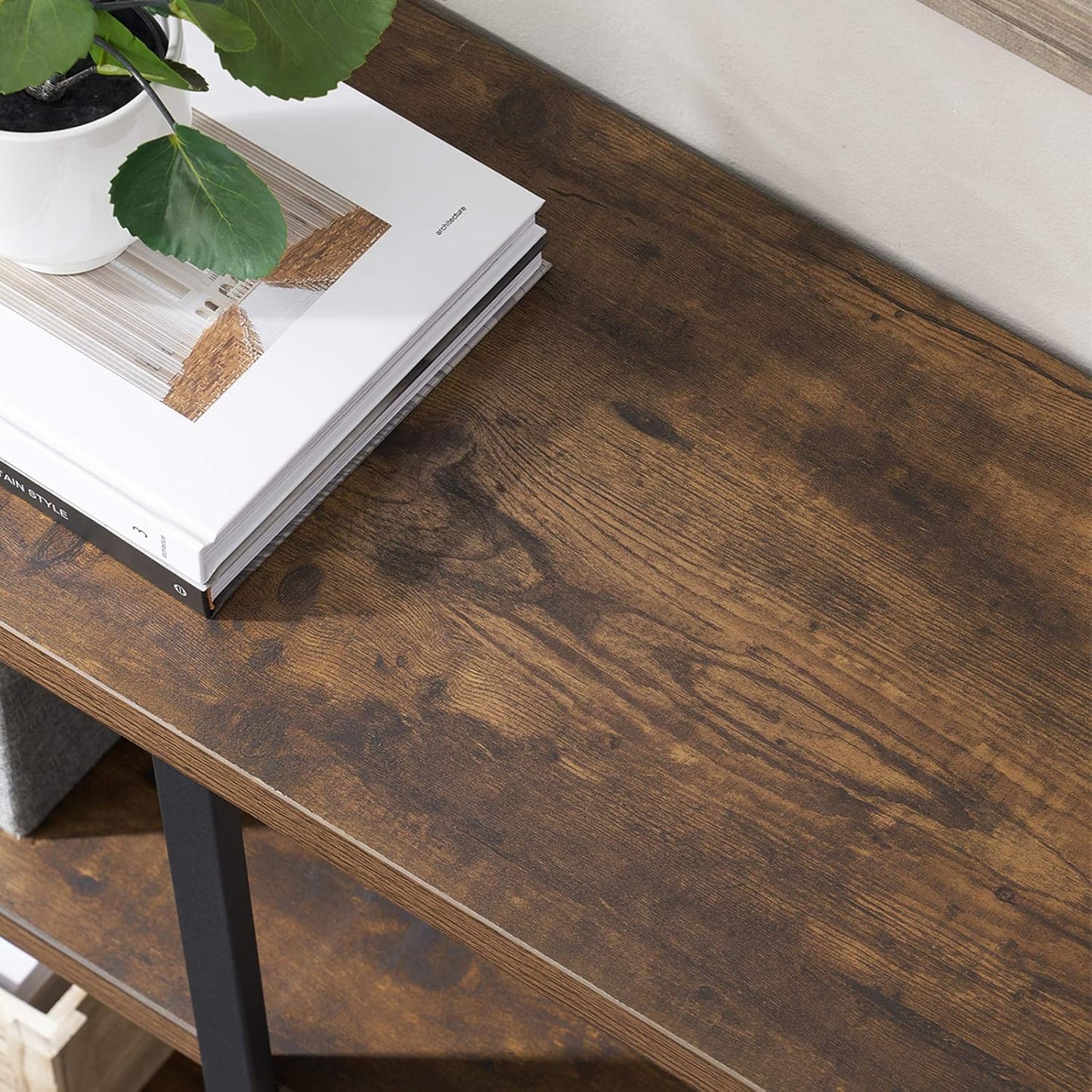 Entryway/Console Table for Living Room, Industrial Narrow Sofa Table with 3-Tier Storage Open Shelves, 39 Inch Rustic Brown