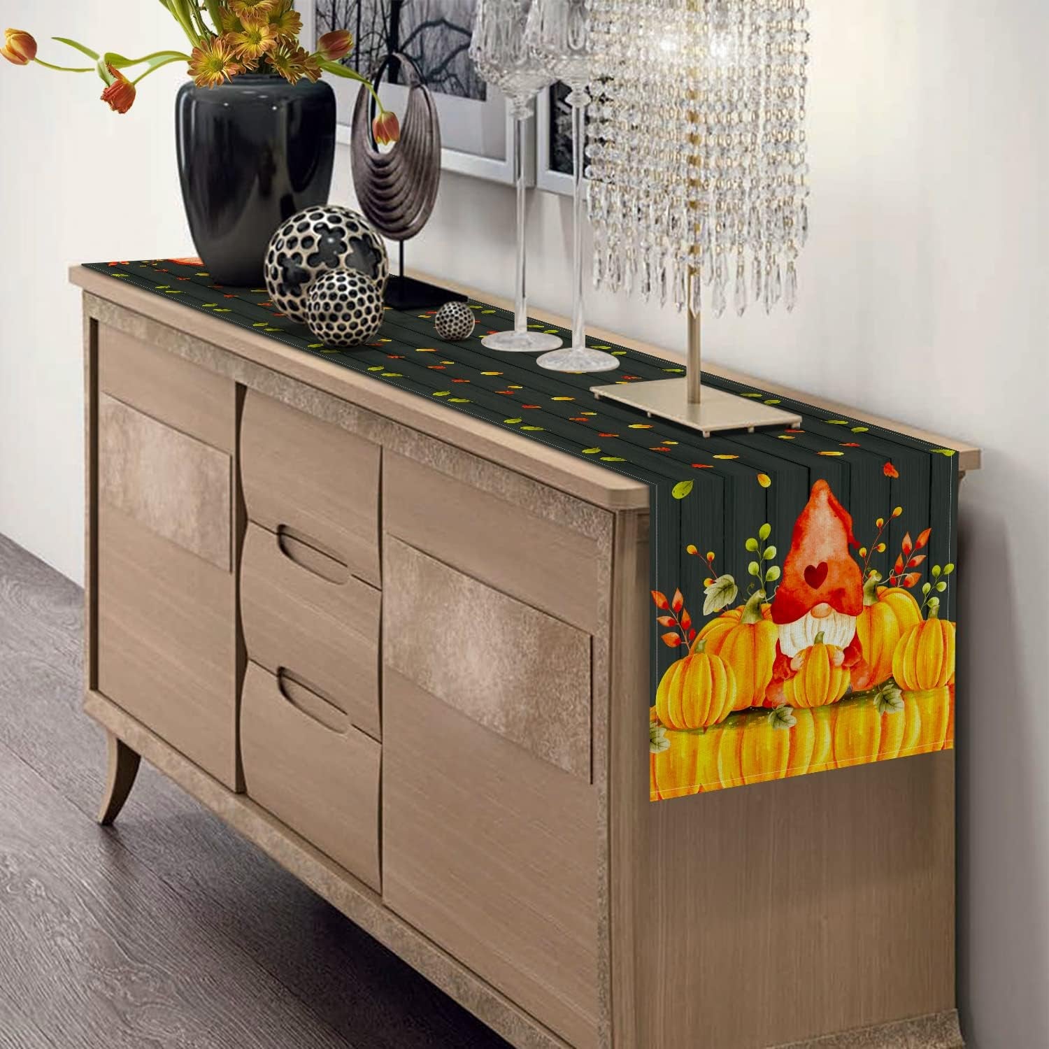 Thanksgiving Table Runner, Fall Table Runner Thanksgiving Decorations Gnome Pumpkin Thanksgiving Table Decorations for Indoor Outdoor Thanksgiving Party Dining Table Decor (13" X 90")