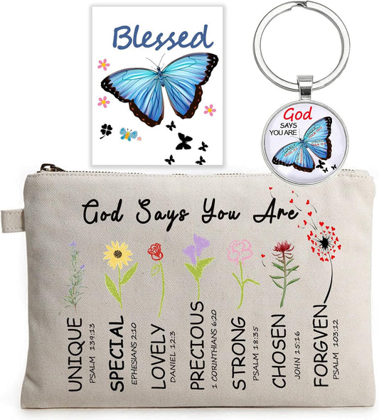 God Says You Are Cosmetic Bag, Christian Butterfly Gift, Christian Makeup Bag, Inspirational Christian Gift, Religious Gift, Affirmation Inspirational Cosmetic Bag for Girl Friend Christian Women Wife