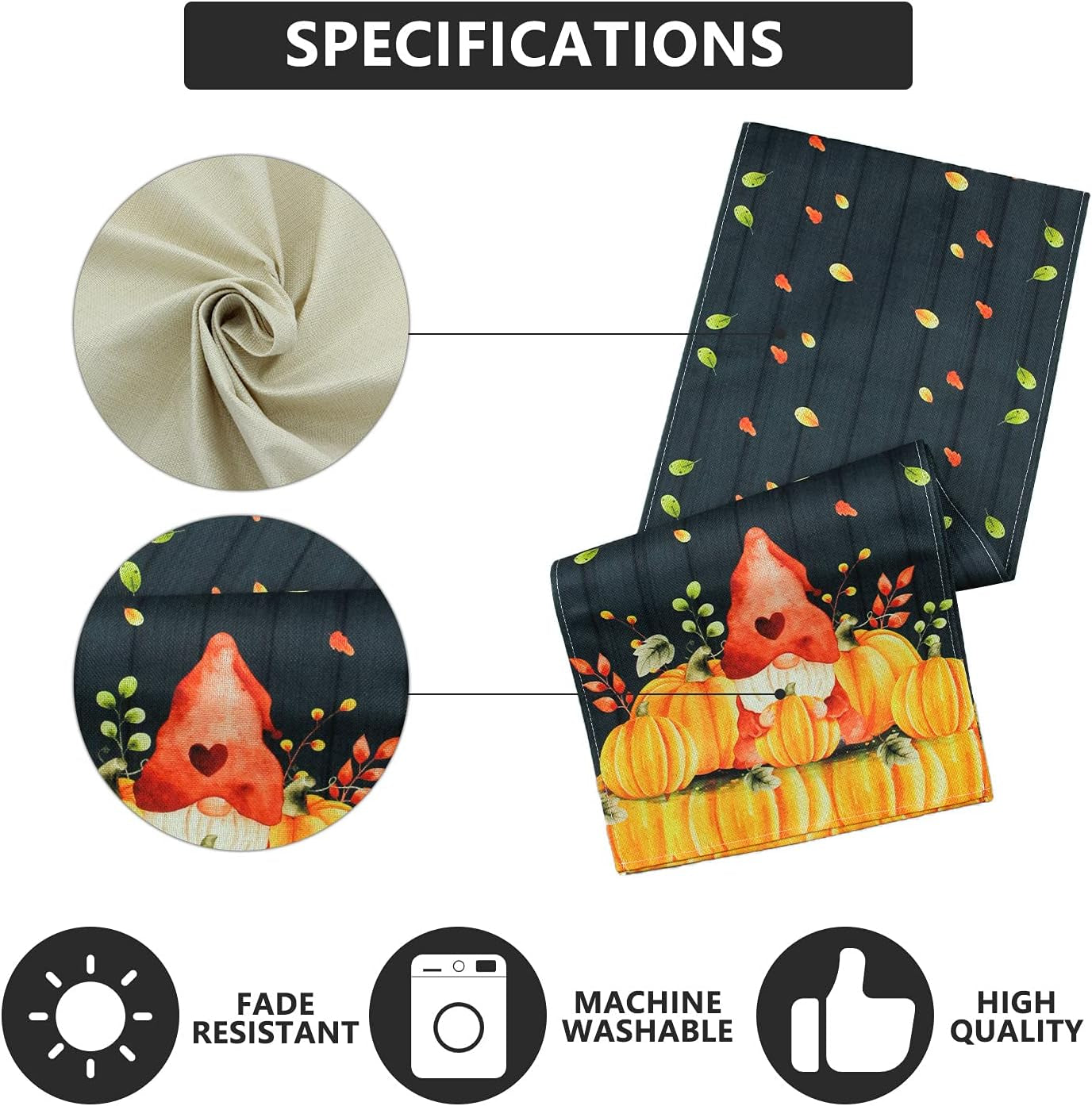 Thanksgiving Table Runner, Fall Table Runner Thanksgiving Decorations Gnome Pumpkin Thanksgiving Table Decorations for Indoor Outdoor Thanksgiving Party Dining Table Decor (13" X 90")