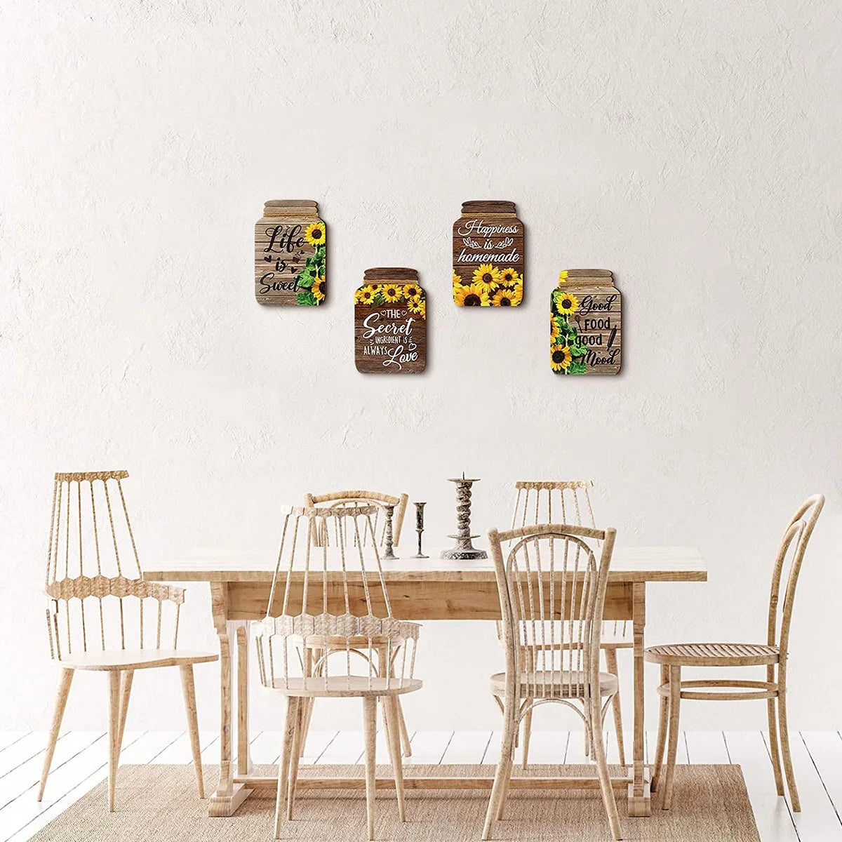 4 Pcs Mason Jar Wall Decor Wooden,Kitchen Rustic Home Decor Inspirational Kitchen Decor Hanging Farmhouse Kitchen Signs Wall Decor for Home Decor