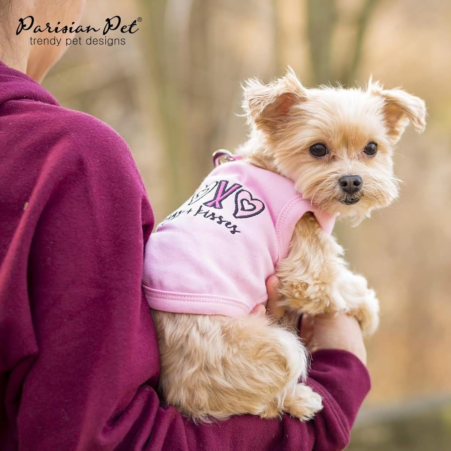 Dog Tshirt - Embroidered “ XOXO “ Dog Shirt - 100% Cotton, Lightweight Puppy Clothes Female - Sleeveless Dog Tank Top - Pink Dog Tee Shirts - Dog Shirts for Small Dogs Girl - S