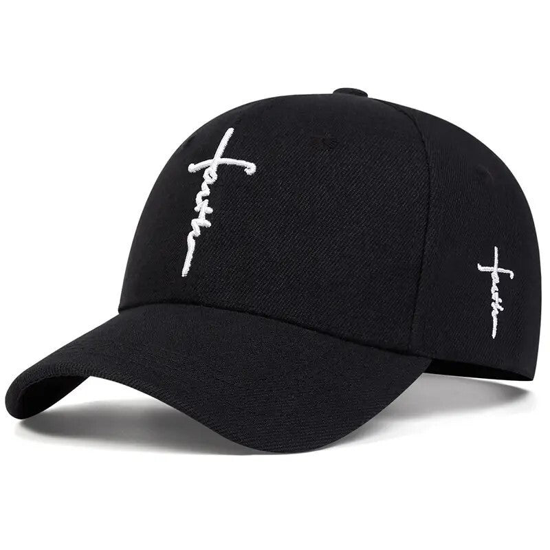 Faith Cross Embroidered Christian Black Baseball Cap, Adjustable Hat, Jesus, God