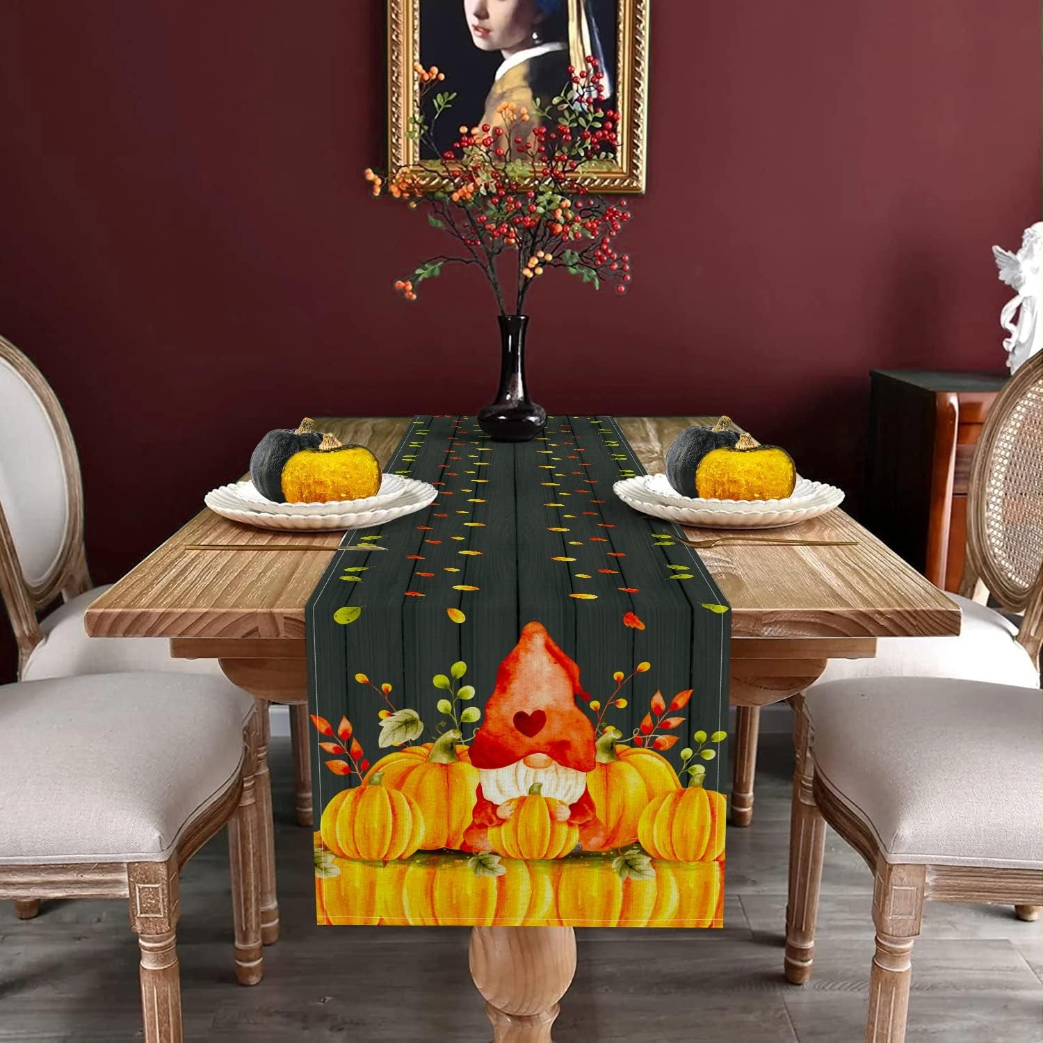Thanksgiving Table Runner, Fall Table Runner Thanksgiving Decorations Gnome Pumpkin Thanksgiving Table Decorations for Indoor Outdoor Thanksgiving Party Dining Table Decor (13" X 90")