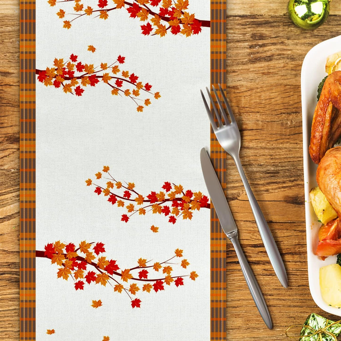 Thanksgiving Table Runner, Fall Table Runner Thanksgiving Decorations Green Truck Thanksgiving Table Decorations for Indoor Outdoor Thanksgiving Party Dining Table Decor (13" X 72")