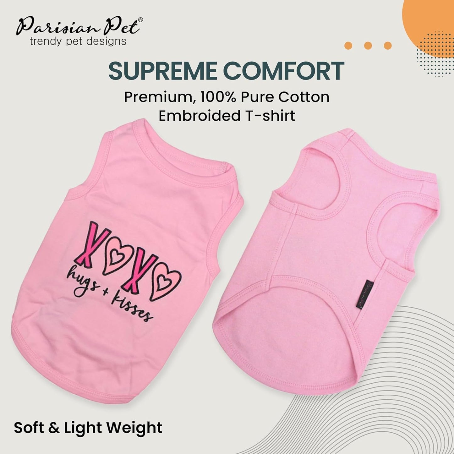 Dog Tshirt - Embroidered “ XOXO “ Dog Shirt - 100% Cotton, Lightweight Puppy Clothes Female - Sleeveless Dog Tank Top - Pink Dog Tee Shirts - Dog Shirts for Small Dogs Girl - S