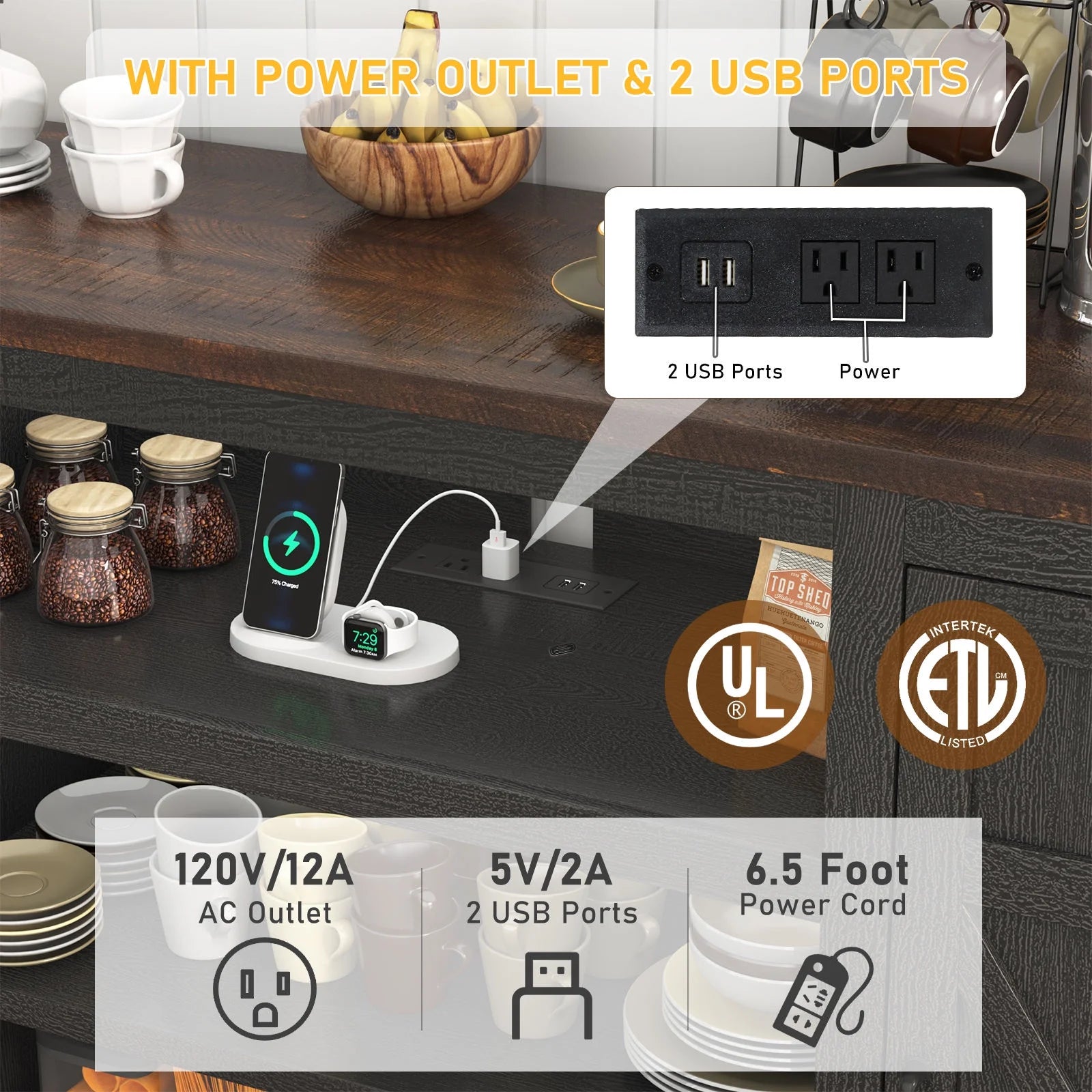 Farmhouse TV Stand for 65" 70" up 75" Tvs with Power Outlet, 33" Tall TV Stand Entertainment Center with Storage, Brown TV Consoles for Living Room Bedroom