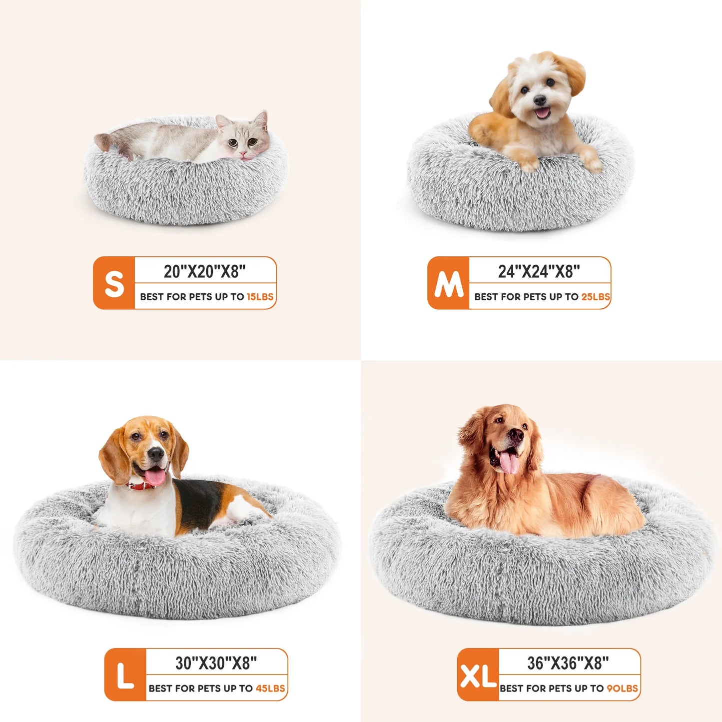 24-Inch Non-Slip round Fluffy Plush Pet Bed