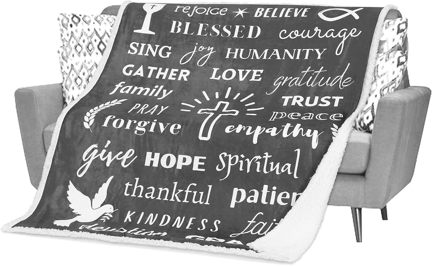 Christian Blanket Religious Gifts for Women - Men, Pastor, Wife, Friends, Family, Teens. Thoughtful Positive Uplifting Caring, Hope, Faith Blanket Gifts for Christmas, Birthday (Gray, Sherpa)