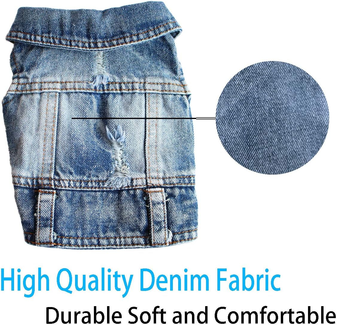 Dog Jean Jacket, Blue Puppy Denim T-Shirt, Machine Washable Dog Clothes, Comfort and Cool Apparel, for Small Medium Dogs Pets and Cats (Small, Blue Type 1)