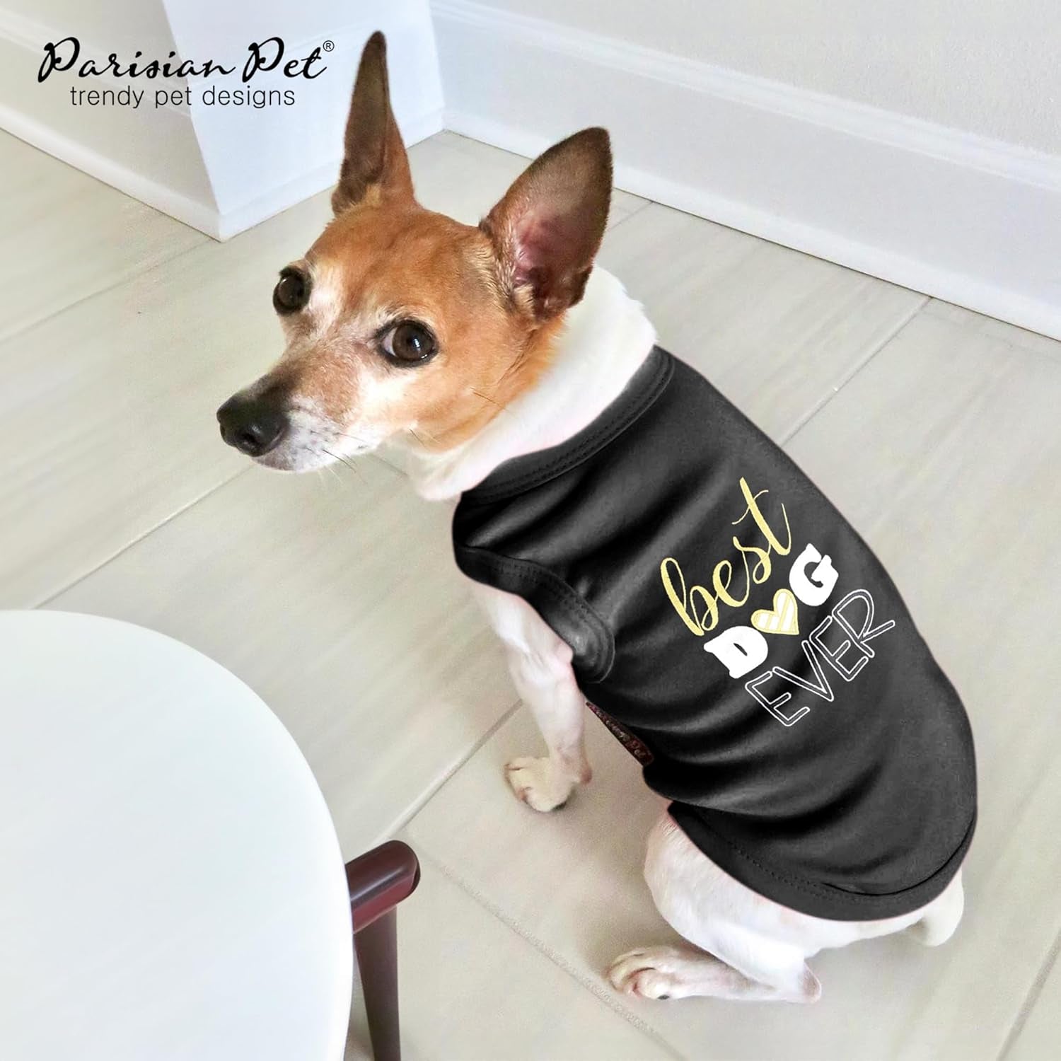 Dog Tshirt - Embroidered “ Best Dog Ever “ Tank Top - Pure Cotton and Lightweight Pet Vest - Sleeveless Black Tee Shirts - Machine Washable Shirt for Small Dogs - S