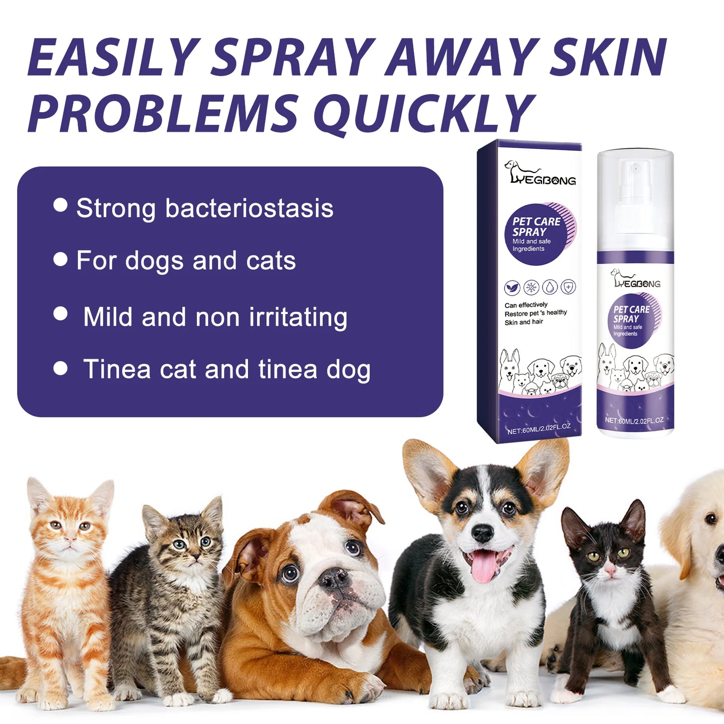 Pet Antibacterial Spray for Cats & Dogs, Skin & Wound Care, Itch Relief & Repair Solution