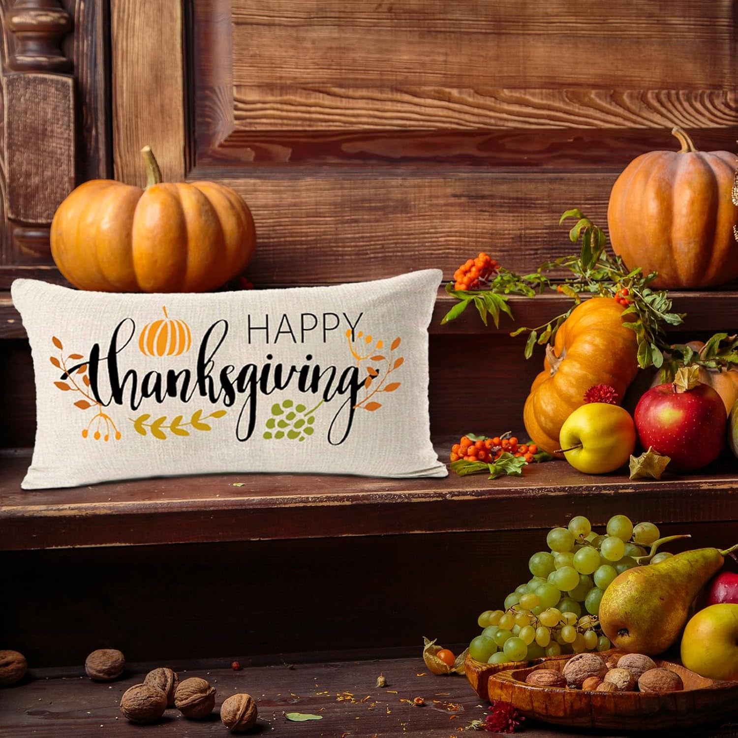 Thanksgiving Decorations Pillow Covers 12X20 Inch,Happy Thanksgiving Decor Thanks Lumbar Pillow Farmhouse for Sofa