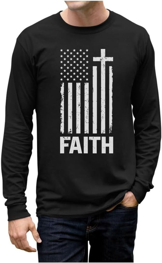 Vintage US Flag 4Th of July Shirts for Men American Patriotic Faith Long Sleeve Shirt