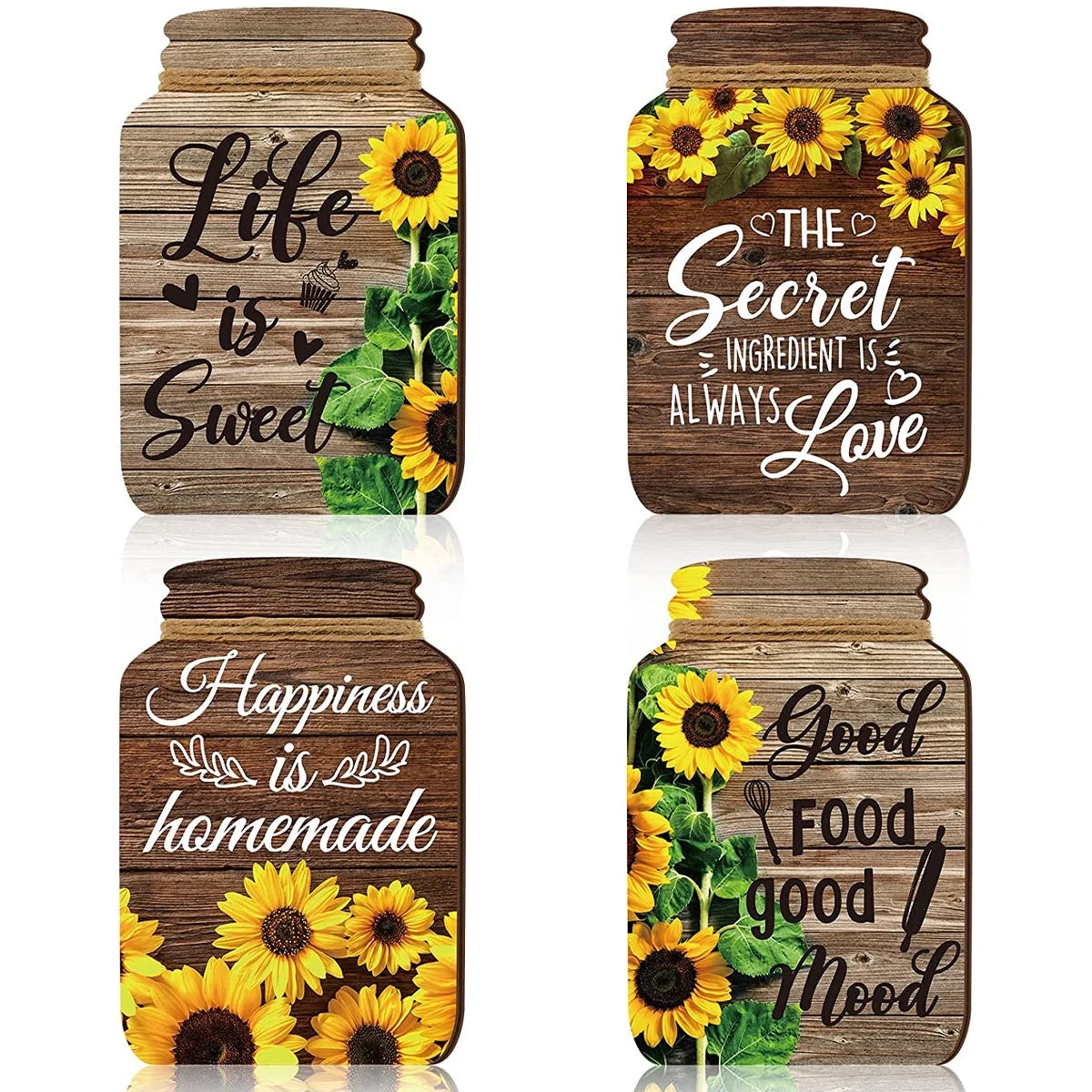 4 Pcs Mason Jar Wall Decor Wooden,Kitchen Rustic Home Decor Inspirational Kitchen Decor Hanging Farmhouse Kitchen Signs Wall Decor for Home Decor