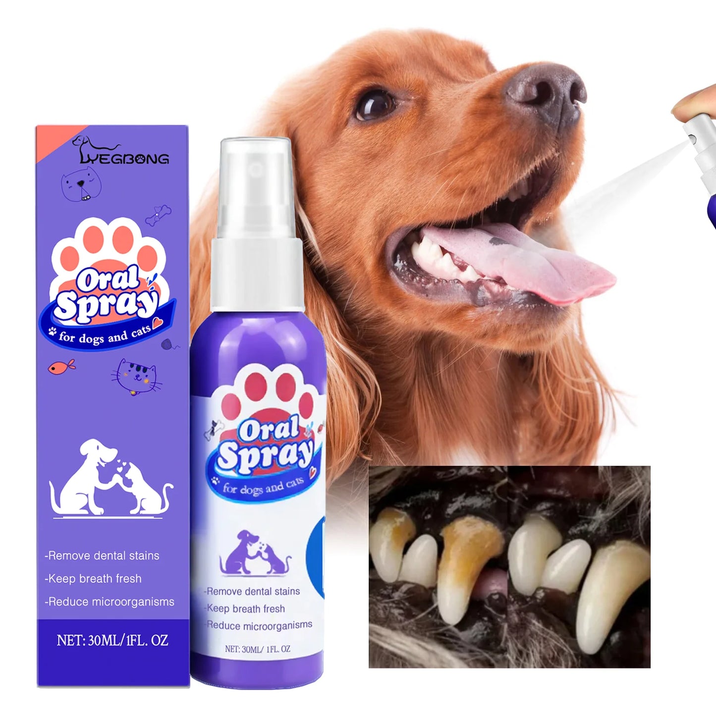 Pet Teeth Cleaning Spray for Stain Removal and Fresh Breath Oral Care for Dogs and Cats