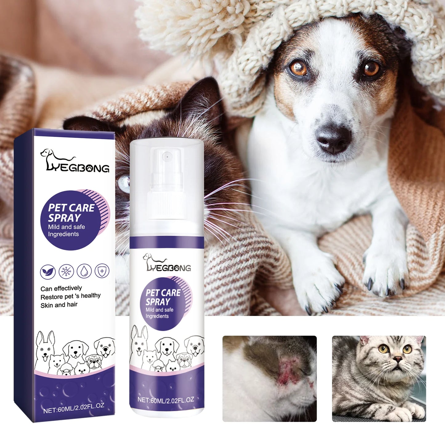Pet Antibacterial Spray for Cats & Dogs, Skin & Wound Care, Itch Relief & Repair Solution