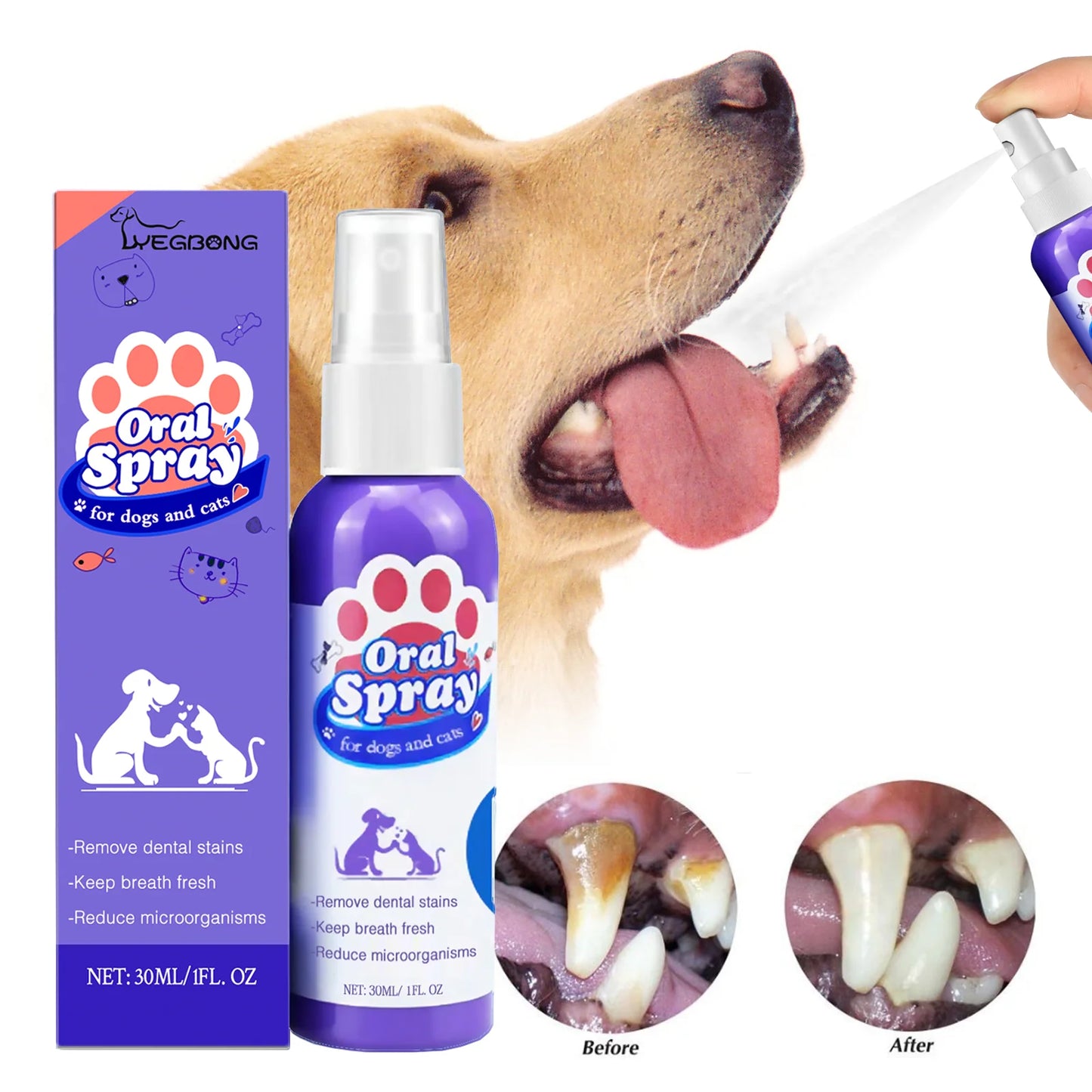 Pet Teeth Cleaning Spray for Stain Removal and Fresh Breath Oral Care for Dogs and Cats