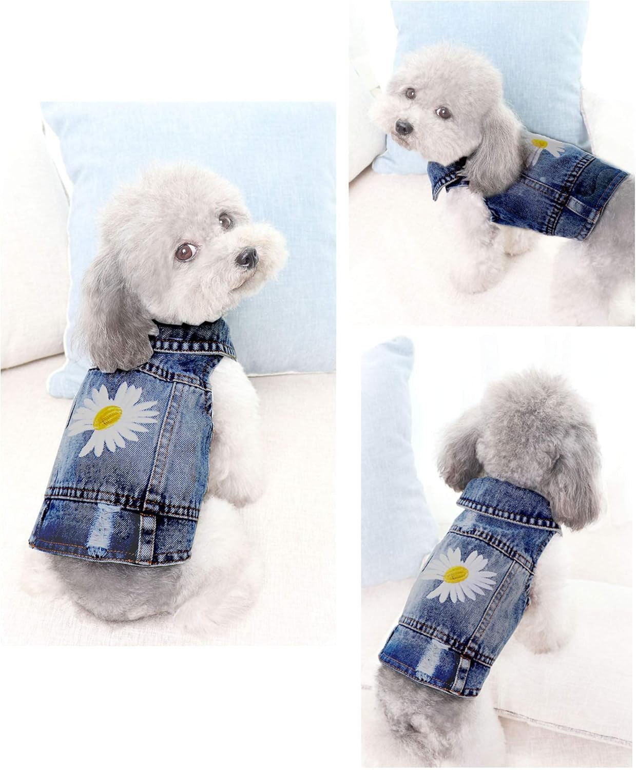 Vintage Washed Denim Dog Jeans Jacket - Cool Puppy Lapel Vests for Small & Medium Dogs & Cats