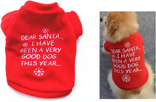 Christmas Dog Clothes Printed Puppy Shirts Pet Santa Costume Holiday Dog Outfits Breathable Pet Apparels for Dogs Cats Pets Halloween Christmas Holiday Cosplay(Dear Santa,S)