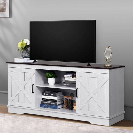 Farmhouse TV Stand for 65 Inch TV, Entertainment Center for Living Room, TV Media Console Cabinet, Grey Wash