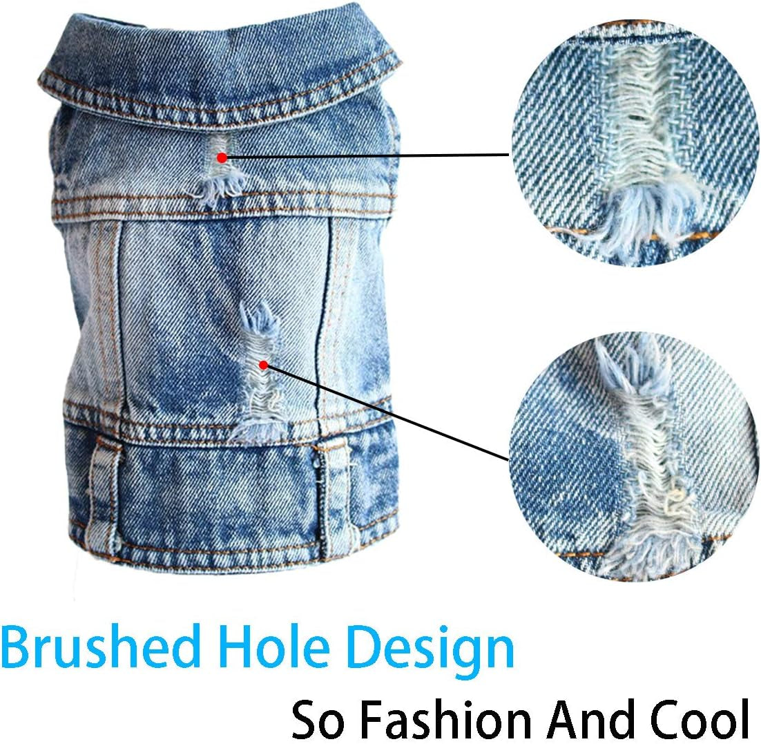 Dog Jean Jacket, Blue Puppy Denim T-Shirt, Machine Washable Dog Clothes, Comfort and Cool Apparel, for Small Medium Dogs Pets and Cats (Small, Blue Type 1)