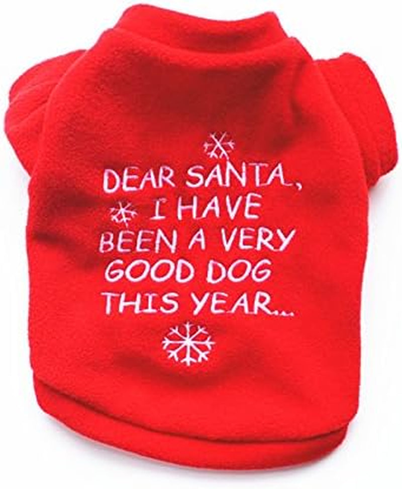 Christmas Dog Clothes Printed Puppy Shirts Pet Santa Costume Holiday Dog Outfits Breathable Pet Apparels for Dogs Cats Pets Halloween Christmas Holiday Cosplay(Dear Santa,S)