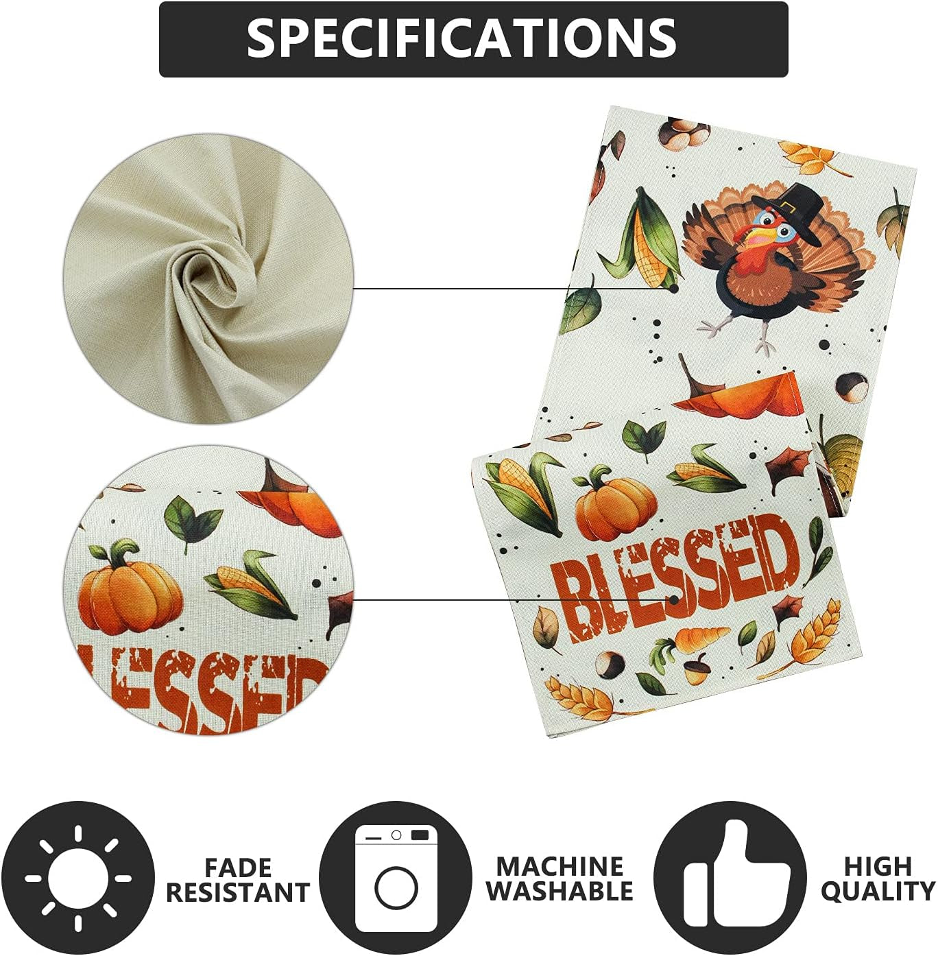 Thanksgiving Table Runner, Thanksgiving Runner for Table Blessed Turkey Thanksgiving Table Decorations for Indoor Outdoor Thanksgiving Decorations 13 X 72 Inch (13" X 72")