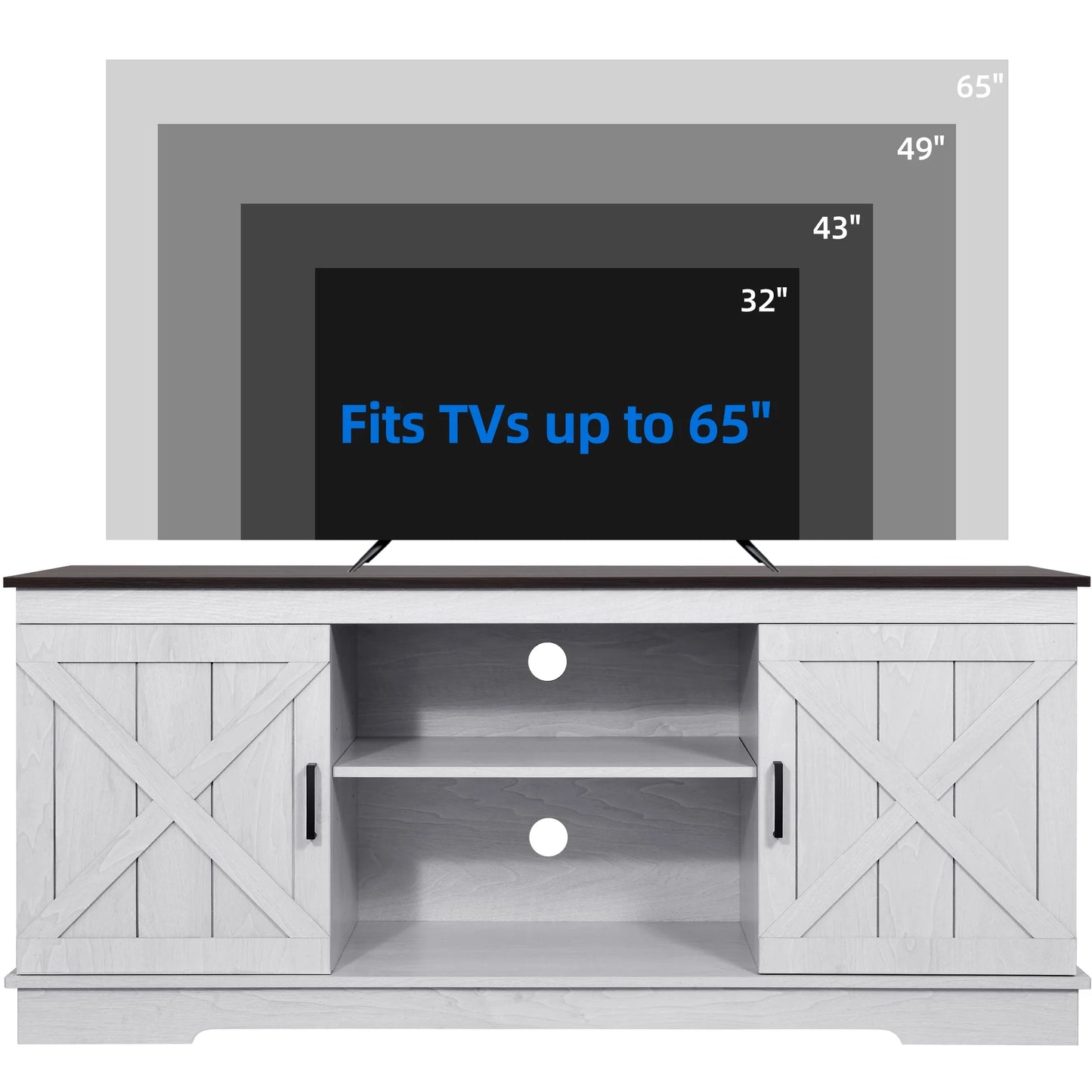 Farmhouse TV Stand for 65 Inch TV, Entertainment Center for Living Room, TV Media Console Cabinet, Grey Wash