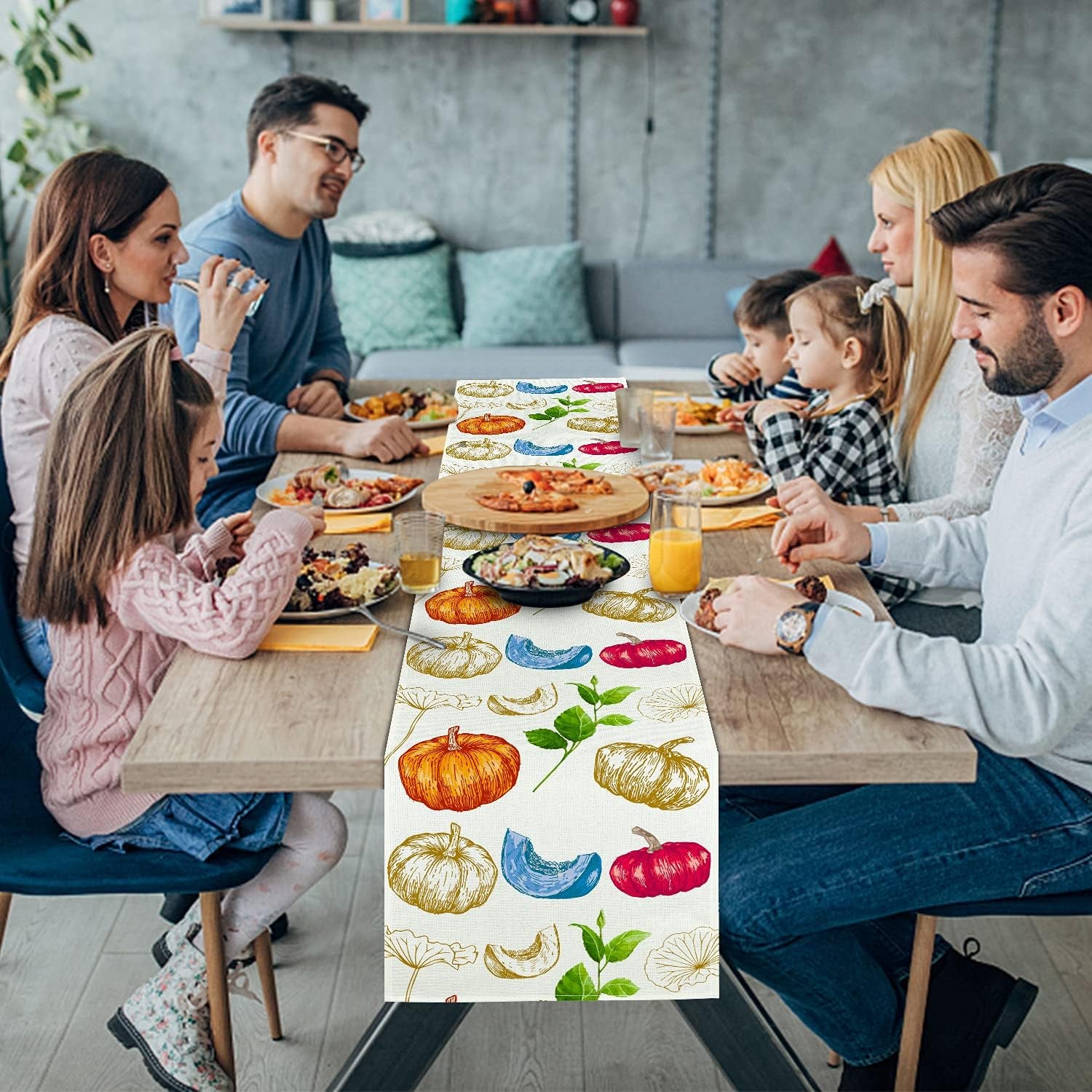 Thanksgiving Runner for Table, Thanksgiving Table Runner Blue Pumpkin Decor Thanksgiving Table Decor for Kitchen Dining Indoor Outdoor Activities (13" X 36")