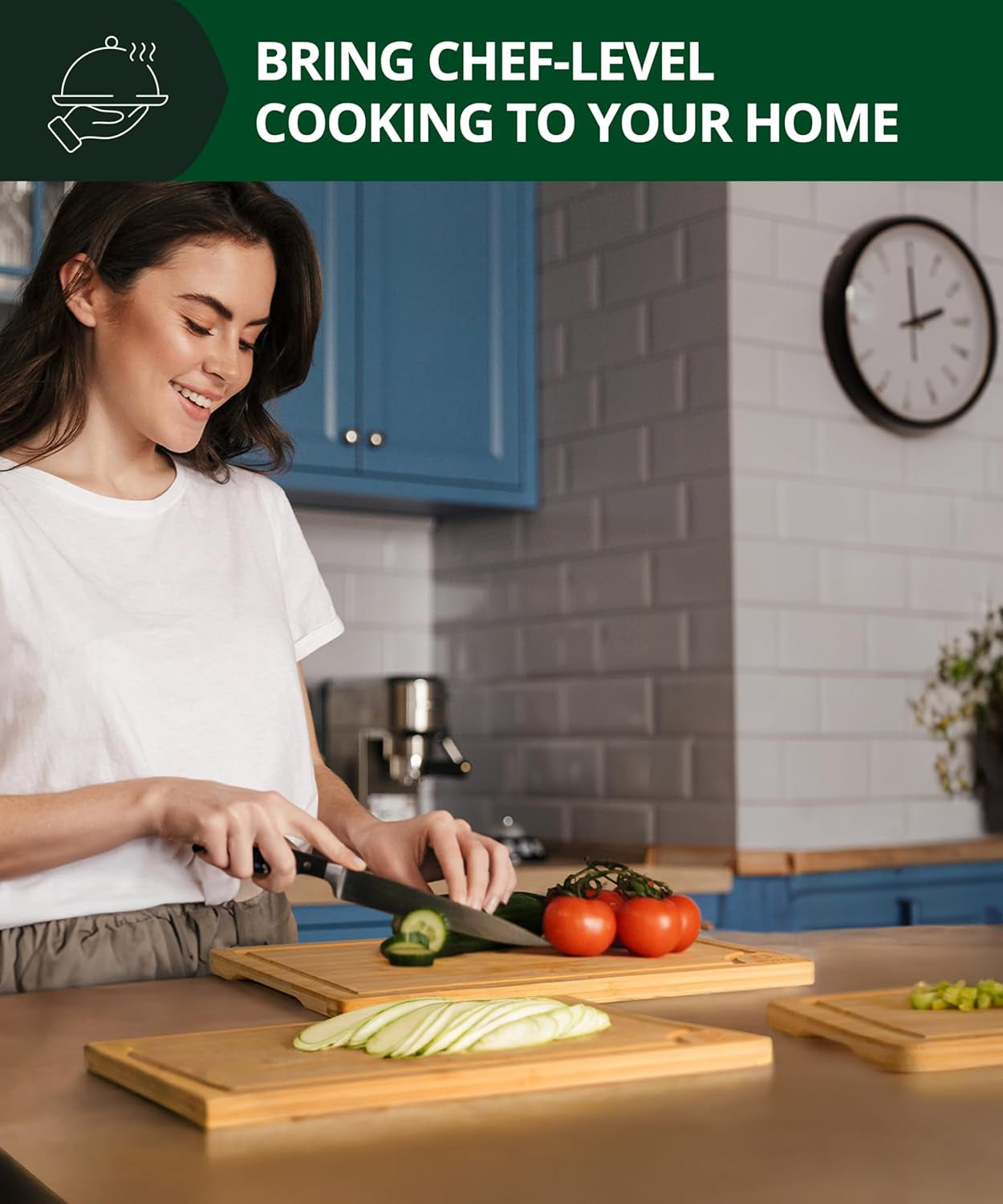 Wooden Cutting Boards for Kitchen Meal Prep & Serving - Bamboo Wood Cutting Board Set - Charcuterie & Chopping Butcher Block for Meat - Kitchen Gadgets Gift