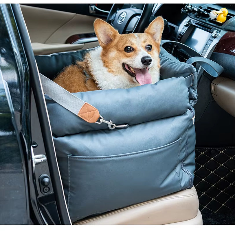Dropshipping Luxury Faux Leather Dog Car Seat Booster Bed Pet Car Seat Bed with Safety Buckle Luxury Dog Beds Pet Car Seat