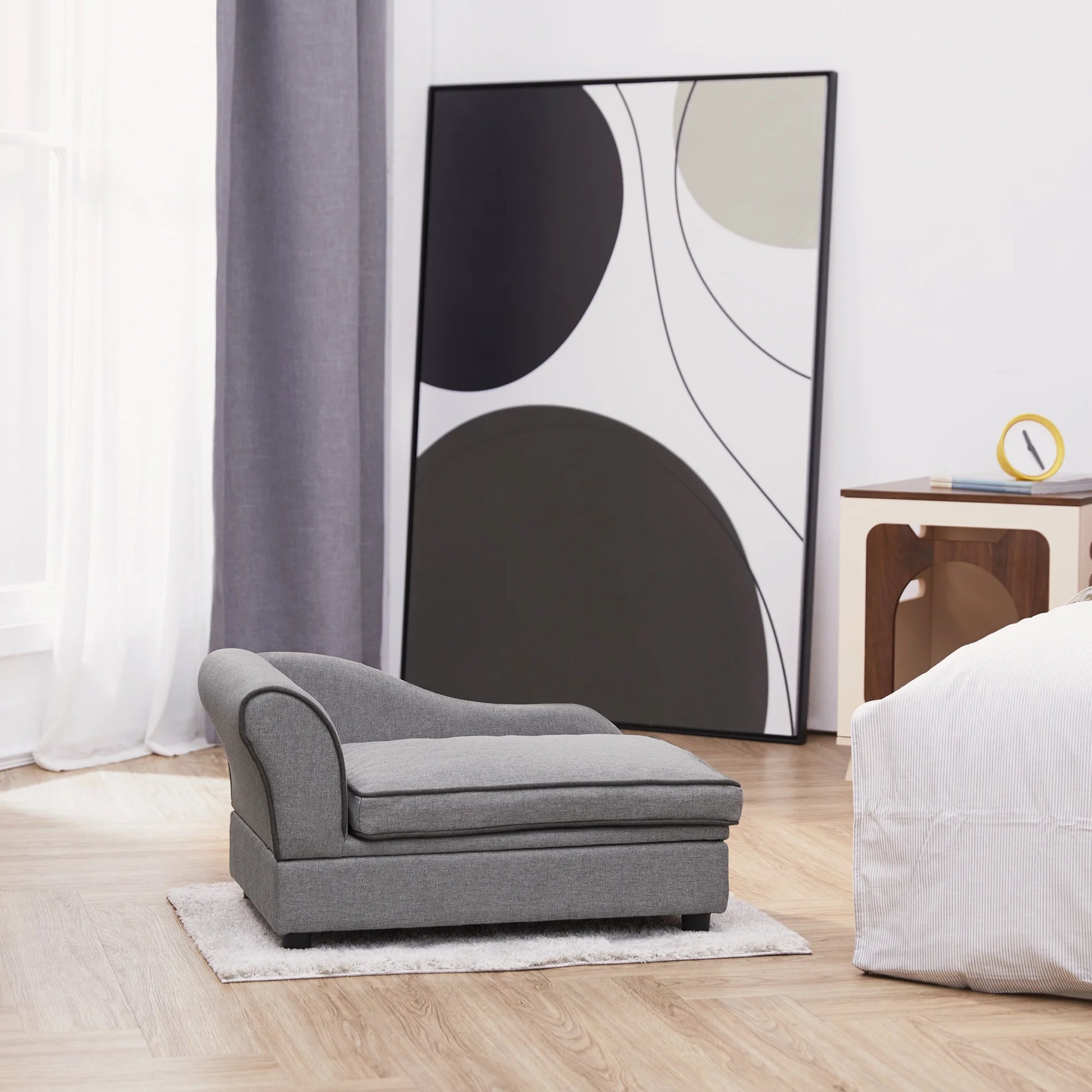 Ivan Chaise Lounge Dog Bed with Storage for Pets up to 66 Lbs, Gray