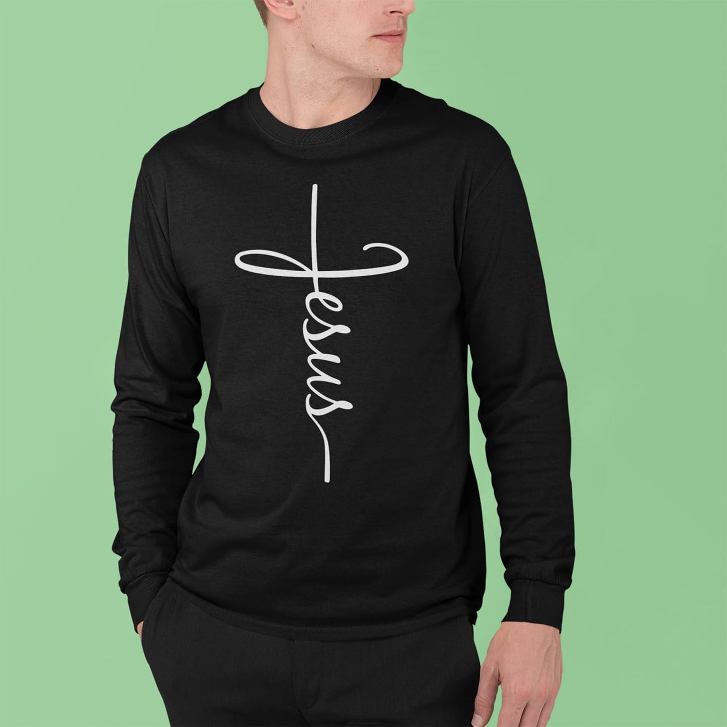 Jesus Cross Script Long Sleeve Shirt