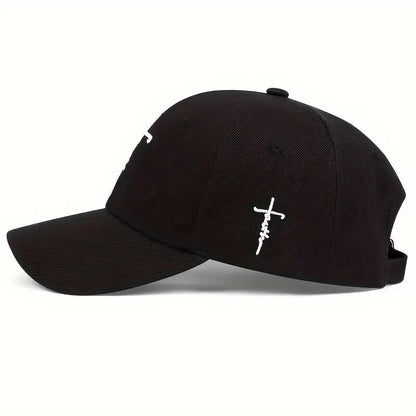 Faith Cross Embroidered Christian Black Baseball Cap, Adjustable Hat, Jesus, God