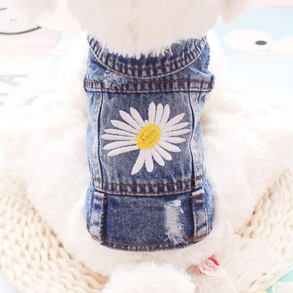 Vintage Washed Denim Dog Jeans Jacket - Cool Puppy Lapel Vests for Small & Medium Dogs & Cats