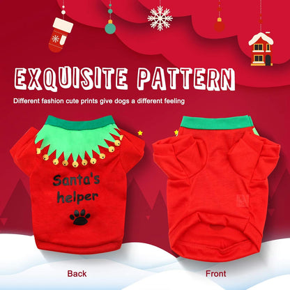 2 Pack Christmas Dog Shirts - Printed Puppy Shirt Pet T-Shirt Cute Dog Clothing for Small Dogs and Cats Christmas Cosplay Pet Apparel L