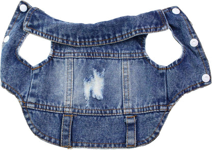 Vintage Washed Denim Dog Jeans Jacket - Cool Puppy Lapel Vests for Small & Medium Dogs & Cats