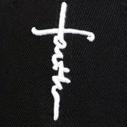 Faith Cross Embroidered Christian Black Baseball Cap, Adjustable Hat, Jesus, God