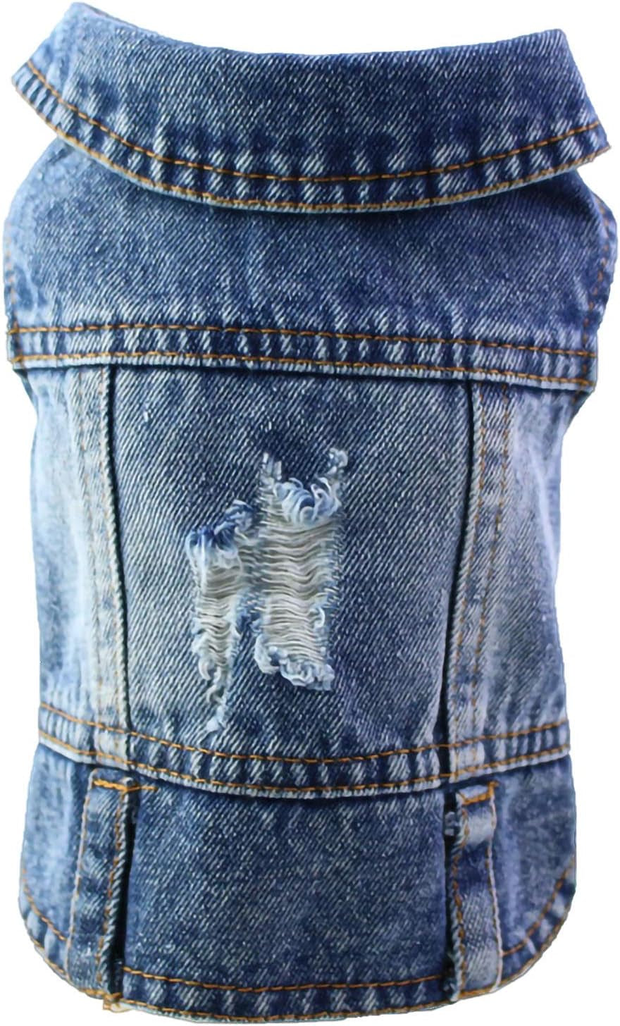 Vintage Washed Denim Dog Jeans Jacket - Cool Puppy Lapel Vests for Small & Medium Dogs & Cats